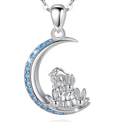 China TRENDY 925 Sterling Jewelry Moon Girl Cute Animal Rabbit Silver Pendant Necklace for sale