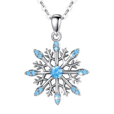 China Merryshine 925 White Gold Tasty Blue Snowflake Pendant Necklace Nickel Free for sale