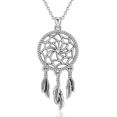 China FASHIONABLE 925 Sterling Silver Dreamy Tassel Bohemian Feather Catcher Pendant For Women for sale