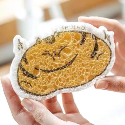 China Viable Custom Cartoon Printing Pulp Compressed Cotton Kitchen Dish Wood Cleaning Absorbent Cellulose Sponge for sale