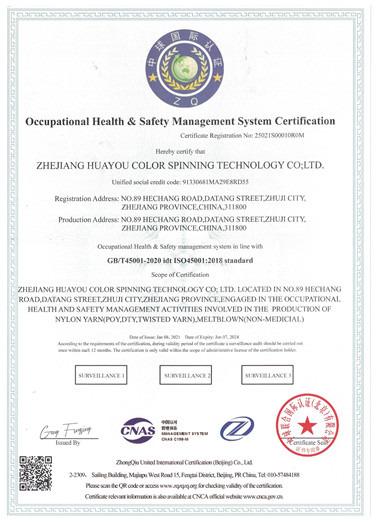 ISO45001 - Zhejiang Huayou Color Spining Technology Co., Ltd.