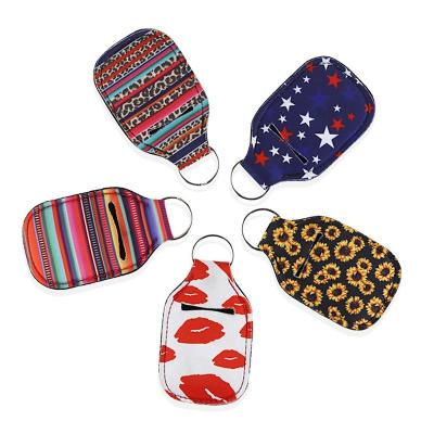 China Custom Neoprene Sulibmation Printing Hand Sanitizer Holder Neoprene Lip Balm Stick Pouch Lip Balm Stick Key Chain Holder for sale