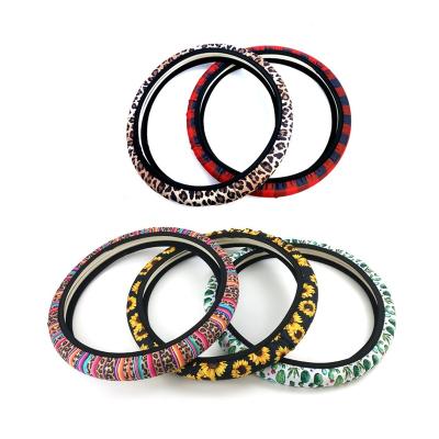 China Wholesale Fluffy Anti-slip Car Accessories Universal Neoprene Steering Wheel Cover With OEM Printing for sale