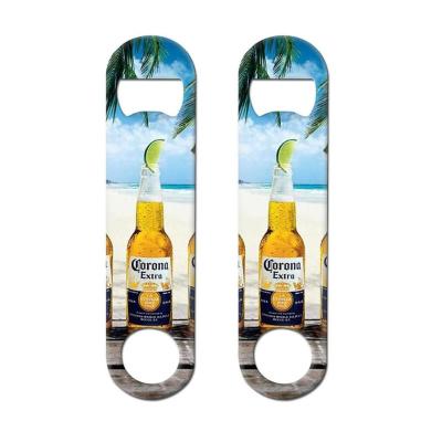 China Promotional Gifts Custom Printing Promotion Metal Beer Bottle Opener Steel Bar Flat Stainless Blade Bottle Opener With Logo for sale