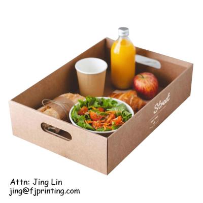 China Customized Recyclable Food Grade Printing Corrugated E-flute Cardboard Catering Tray Box for sale