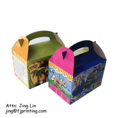 China Custom Printing Food Grade Recyclable Cardboard MC Restaurant Packaging Kids Meal Happy Sprocket Gable Paper Box for sale