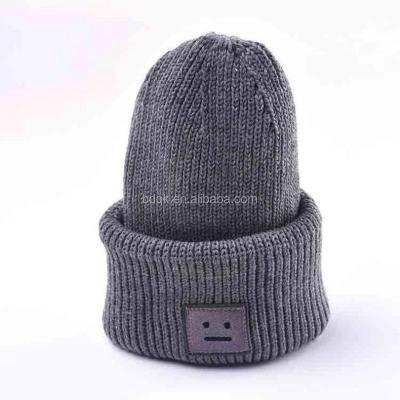 China COMMON 100% Acrylic Custom Adults Single Toque Knitted Label Woven Beanie Hat for sale