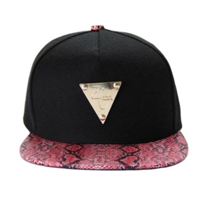 China People's Men's Hat Snakeskin Brim Snapback Logo Design Metal Plate Hats With Sticker Custom Made for sale