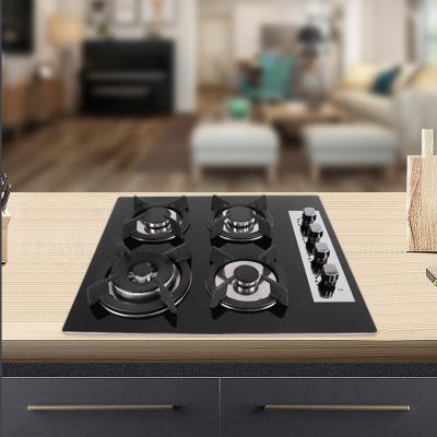 China Factory Price Kitchen Appliances Gas Hob Temperature Glass Easily Cleaned Four Burner Built In Gas Cooker Glass Gas Stoves for sale