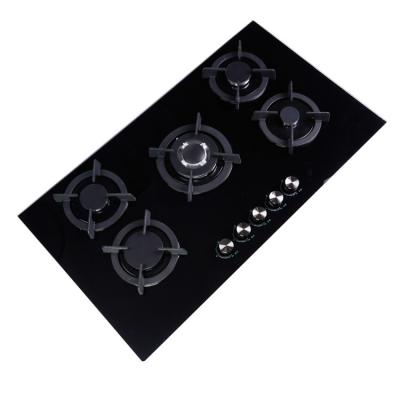 China Latest Amazon Temperature Wok Lpg 5 Burner Cooktop Table Top Gas Hob Easily Cleaned Glass Top Stove for sale