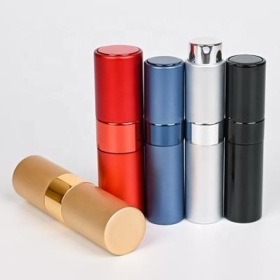 China Cosmetic Refillable Empty Glass Inside Twist Aluminum Perfume Atomizer With Sprayer for sale