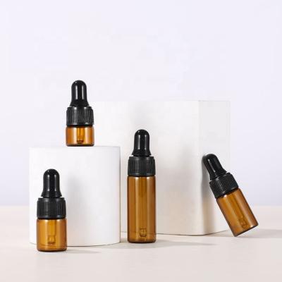 China Personal Care 1ml 2ml 3ml 5ml Mini Sample Vials Clear Amber Glass Blue Dropper Bottle For Essential Oil for sale