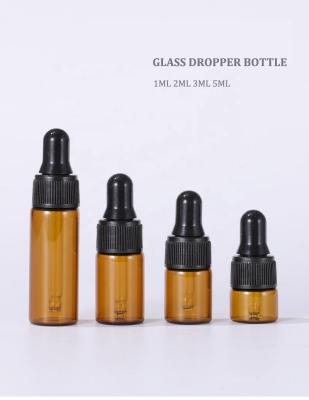 China Personal Care 1ml 2ml 3ml 5ml Amber Glass Vial Dropper Bottle Essential Oil Dropper Bottle for sale