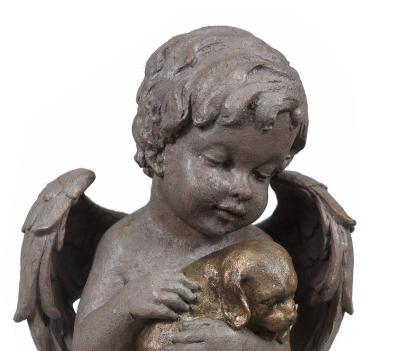 China Artificial Cheap Wholesale Hot Sale Resin Stone Looking Angel With Dog for sale