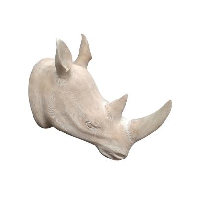 China Customized Modern Wall Animal Rhino Resin Style Figurines Decoration Head Sculpture for sale