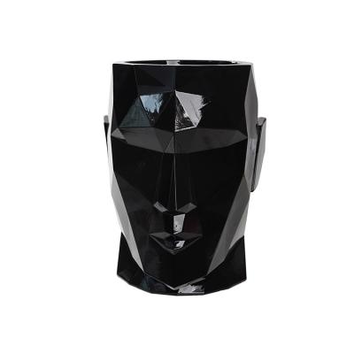 China Modern high quality resin human head vase in glossy black finish for sale