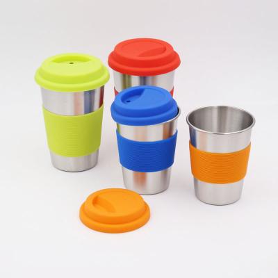 China Wholesale 8/12/16oz Stainless Steel Disposable Cups With Silicone Lids And Sleeves Drinking Tumblers Beer Mugs BPA Free For Adoults for sale