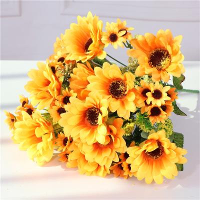 China 33cm Wholesale Contemporary 7 Branches Yellow Silk Moss Artificial Sunflower For Home Decoration Artificial Sunflower Bouquet Mixed Flowers for sale