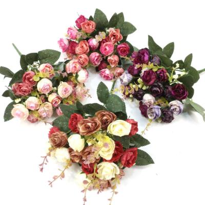 China Beautiful artificial European 21 colorful artificial flower rose 7 fork wedding simulation flower home decoration photography fake flower for sale