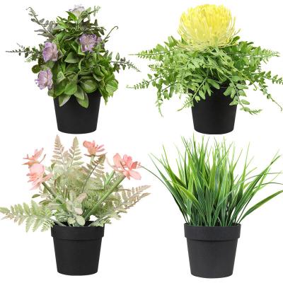 China Plastic Artificial Potted Flowers Plant Artificial Potted Flower Faux Potted Greenery Flower For Home Wedding Decor for sale