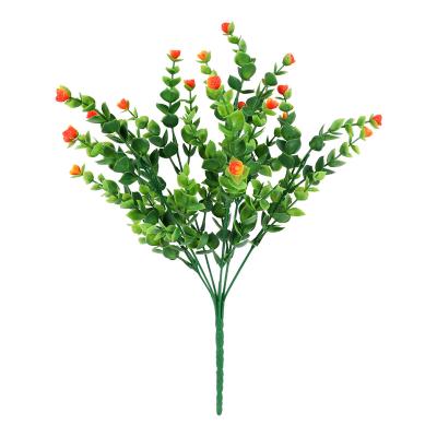 China Art Decor Wholesale Plastic 7 Branches Artificial Eucalyptus With Few Rose Flowers Decor Eucalyptus Bouquet Artificial Green Plants for sale