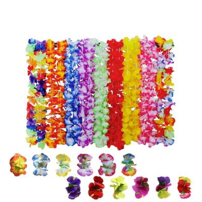 China Large Plastic Silk Flower Hawaiian Garland Hairpin Leu For Kids Play Stage Party Show Decoration Set for sale