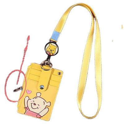 China Fashion Leather ID PU Badge Zipper Student Leather Card Holder Five Card Position PU Business ID Credit Card Leather Badge Holder With Holder strap for sale