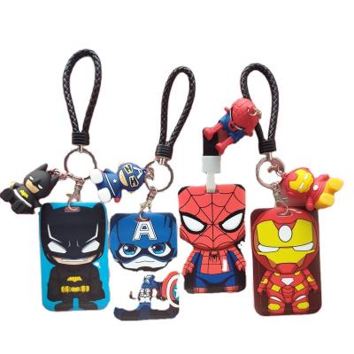 China Fashion Boys Kindergarten Anti-lost Public Transportation Hardcover Advertising Set Student Subway Card Shuttle Iron Man Spiderman Plastic Card Holder for sale