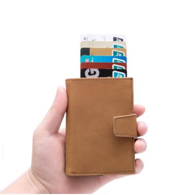 China Fashion Aluminum RFID Blocking PU Leather Wallet Men Automatic Large Capacity Business Credit Card Holder for sale