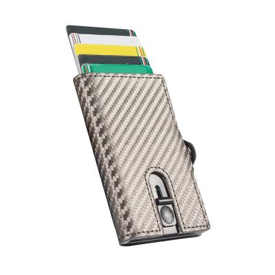 China Normcore/Minimalist Pocket PU Leather Carbon Fiber Slim Minimalist Wallet RFID Pop Up Card Holder Wallet For Men for sale