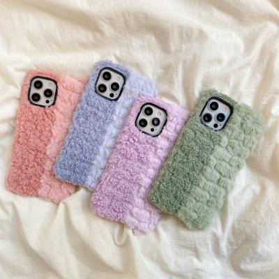 China Protective Phone Shell Cute Stuffed Plush Animal Faux Fur Shockproof Fluffy Phone Cases Cover Bunny Furry Phone Case for sale