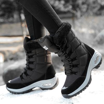 China Winter Mid Calf Women Snow Boots Walking Fur Striped Shoe Lace Up Waterproof Warm Comfortable Anti-Slippery Boots for sale