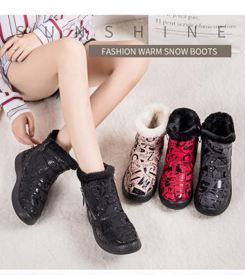 China Wholesale Winter Anti-slippery Warm Fur Striped Ankle Boots Waterproof Anti-skid Zipper Snow Boots Outdoor Women for sale