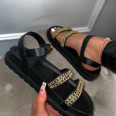 China 2021 fashion trend design large size women's shoes chiffon a line buckle sandals summer medium heel sandals new for sale