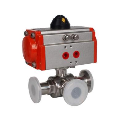 China General Stainless Steel Actuator SS304 3pc Aluminum Pneumatic Sanitary Tri Flange Ball Valve for sale