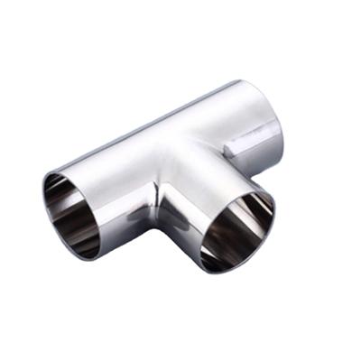 China 304 or 316L Stainless Steel Food Grade Stainless Steel SS304 SS316L Tee Equal Sanitary Polishing Welded Type Long Tee for sale