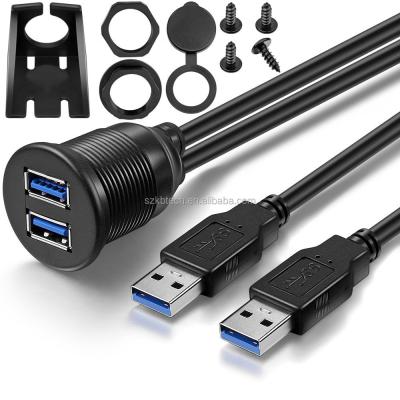 China Data Tansmission 2 Dual Ports USB 3.0 Male To AUX Flush Extension Cable. USB 3.0 Mount Car Mount Female for sale