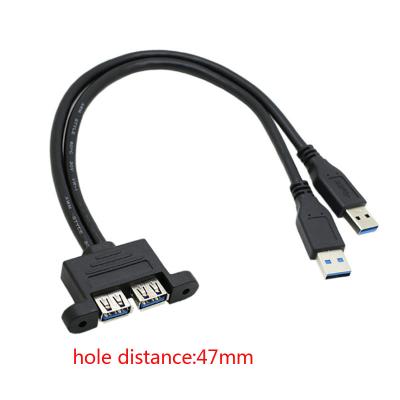 China Data Tansmission Dual USB 3.0 Male To Female Extension Cable With Screw Socket Panel Mount for sale