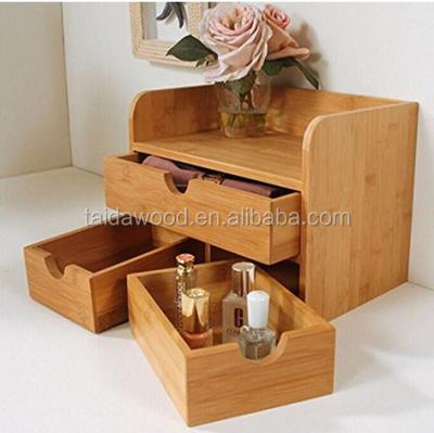 China Viable Desk Organizer Mini Desk Makeup Organizer 3 Row with Brown Bamboo Drawers for sale