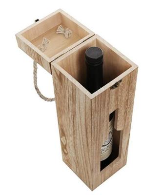 China Handmade Country Rustic Finished Wood Cut Design Wine Crate Carrier / Modern Wine Bottle Carrier Box for sale