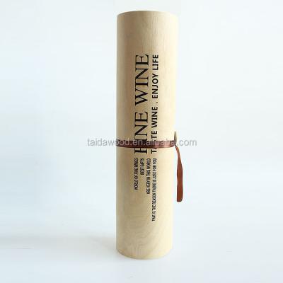 China Handmade Cylinder Shaped Birch Veneer Single Bottle Wooden Wine Box for sale