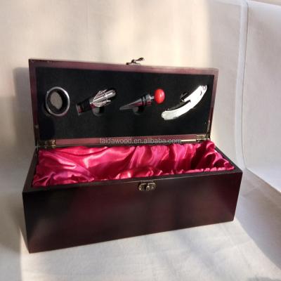 China Handmade Red Wooden MDF Wine Package Box With Wine Accessories for sale