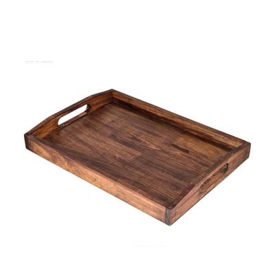 China Decorative Large Tray With Cutout Handles Serving Wooden Fruit Dinner Modern Food Breakfast Tray for sale