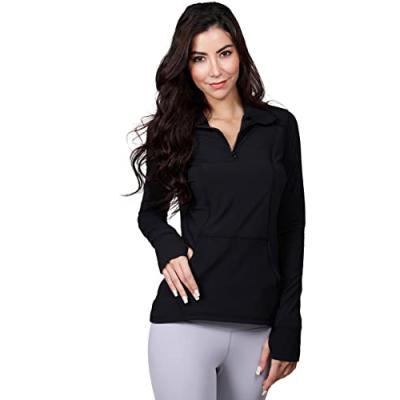 China Antibacterial Technology Bare Zipper Half Sleeve Long Jacket With Front Pockets Long Sleeve Running Shirt With Thumb Hole for sale