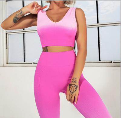 China New Arrival Breathable Fitness Wear Ombre Yoga Set Active Workout Sets Bra And Leggings Gym Tights for sale