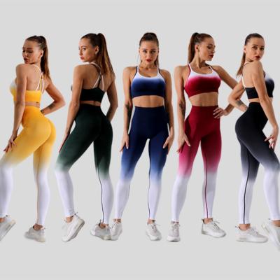 China Breathable summer seamless 2 piece gym apparel yoga set crac! crack! Seamless Butt Yoga Legging Sets for sale