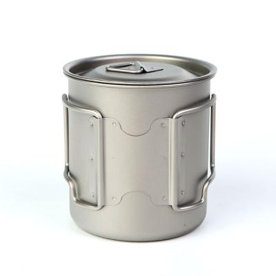 China Lightweight Customized Portable 420ml Camping Hiking Titanium Mug Cup With Folding Handle for sale