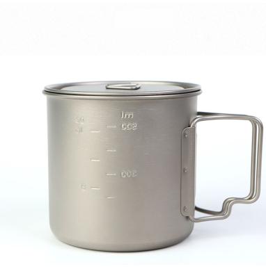 China 650ml Ultralight Travel Mug Lightweight Outdoor Camping Titanium Mug With Folding Handle for sale