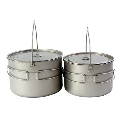 China Large 2000ml 2800ml Lightweight Outdoor Camping Titanium Cooking Pot Set With Folding Handle for sale