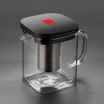 China Wevi Good Viable Square Glass Clear Borosilicate With 304 Stainless Steel Infuser Strainer Heat Tea Coffee Pot Set Kettle Tool for sale